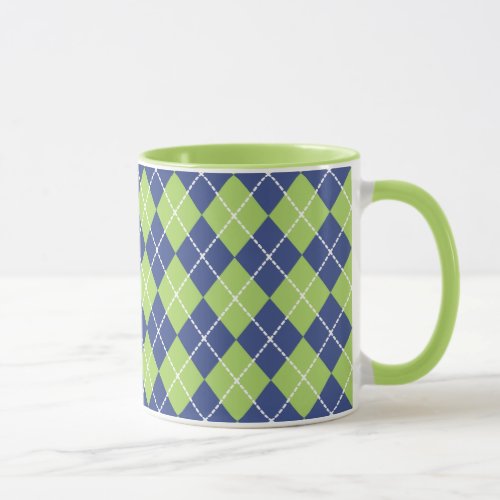 Lime and Blue Argyle Mug
