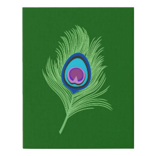 Lime and Blue Peacock Feather on Emerald Green Faux Canvas Print
