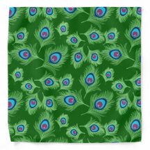 Lime and Blue Peacock Feathers on Emerald Green