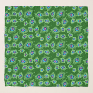 Lime and Blue Peacock Feathers on Emerald Green Scarf