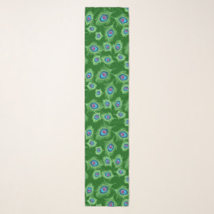 Lime and Blue Peacock Feathers on Emerald Green Scarf