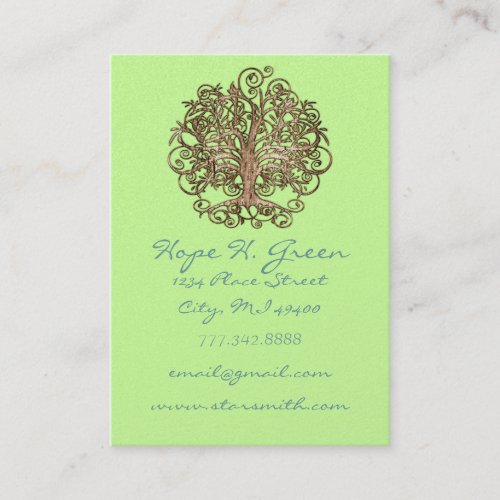 Lime and Brown Swirled Tree Business Card Templates