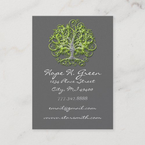 Lime and Brown Swirled Tree Business Card