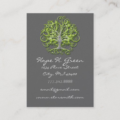 Customizable Lime and Brown Swirled Tree Business Card