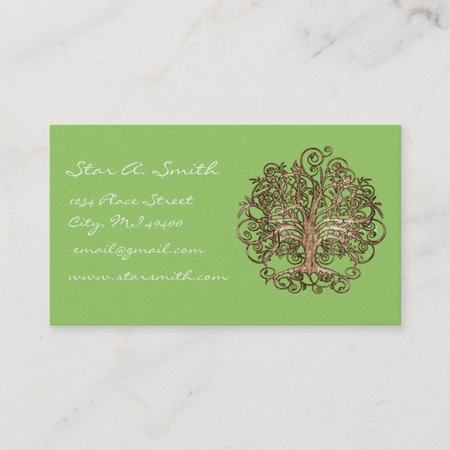Lime and Brown Tree Business Card (Front)