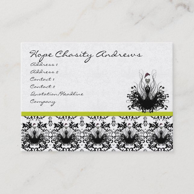 Lime and Damask Fashion Diva Business Card (Front)