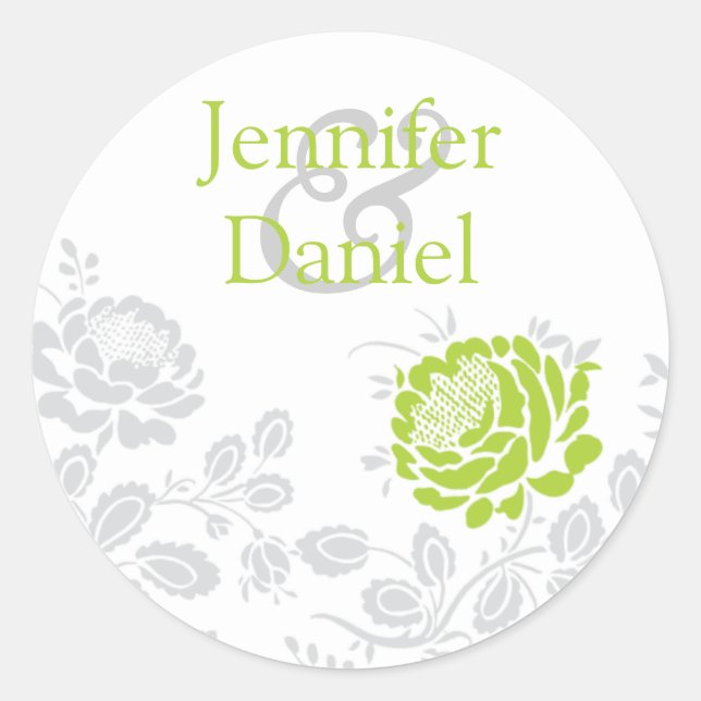 Lime and Gray Damask Envelope Seal (Front)