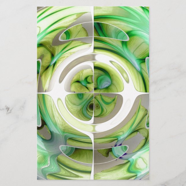 Lime and Green Abstract Collage Stationery (Front)