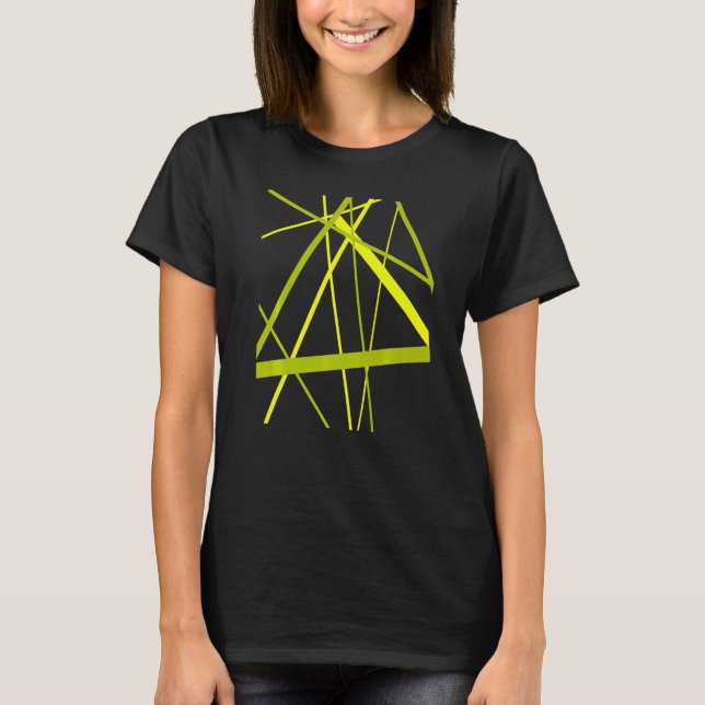 Lime And Green Geometric Strips Cut Out Pattern T-Shirt (Front)