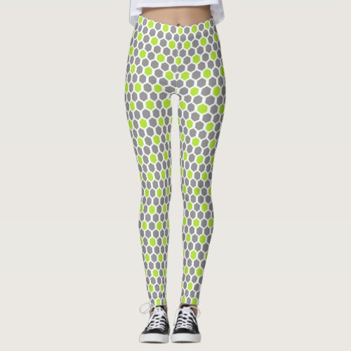 Lime and Grey Hexagon Pattern Leggings