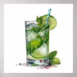 Lime And Ice Cocktail Art Poster