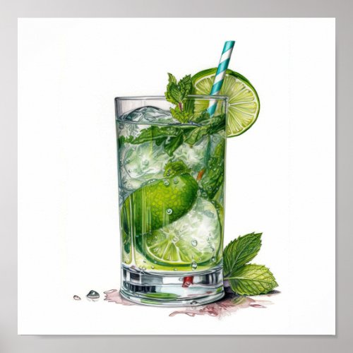 Lime And Ice Cocktail Art Poster