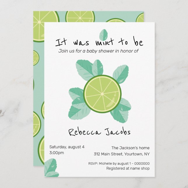Lime and mint Baby Shower Invitation (Front/Back)