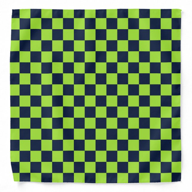 Lime and navy checkerboard pattern bandana (Front)