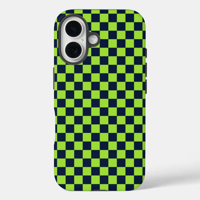 Lime and navy checkerboard pattern Case-Mate iPhone case (Back)