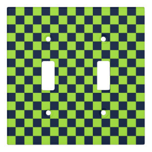 Lime and navy checkerboard pattern light switch cover