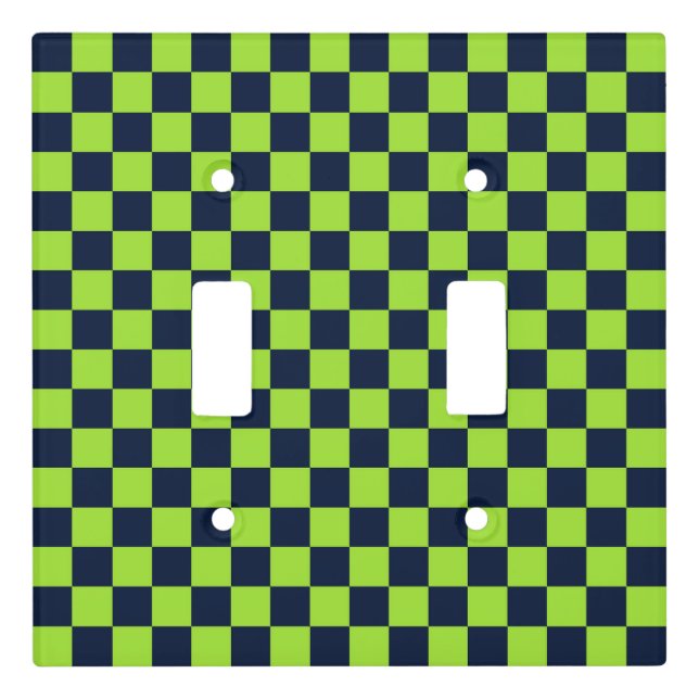 Lime and navy checkerboard pattern light switch cover (Front)