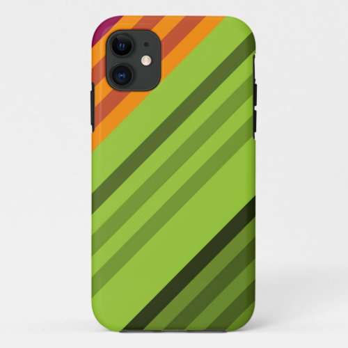 Lime and orange diagonal stripes pattern iPhone 11 case