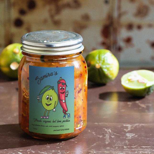 Lime and Pepper Pals Funny Cartoon Lime Pickles Food Label (Creator Uploaded)