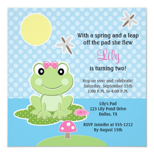 Lime And Pink Bow Frog Birthday Invitations Lime And Pink Bow Frog Birthday Invitations