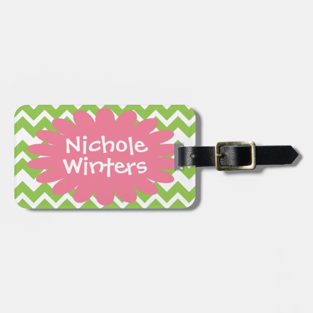 Lime and Pink Chevron Zigzag Luggage Tag (Front Horizontal)