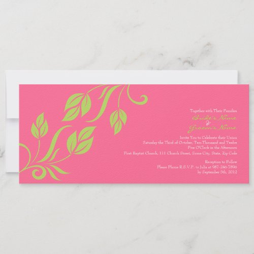 Lime and Pink Floral Leaves Wedding Invitation