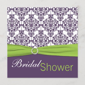 Lime And Purple Damask Bridal Shower Invitation by NiteOwlStudio at Zazzle