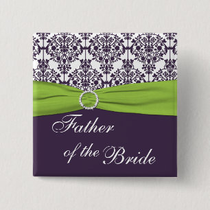 Lime and Purple Damask Father of the Bride Pinback Button