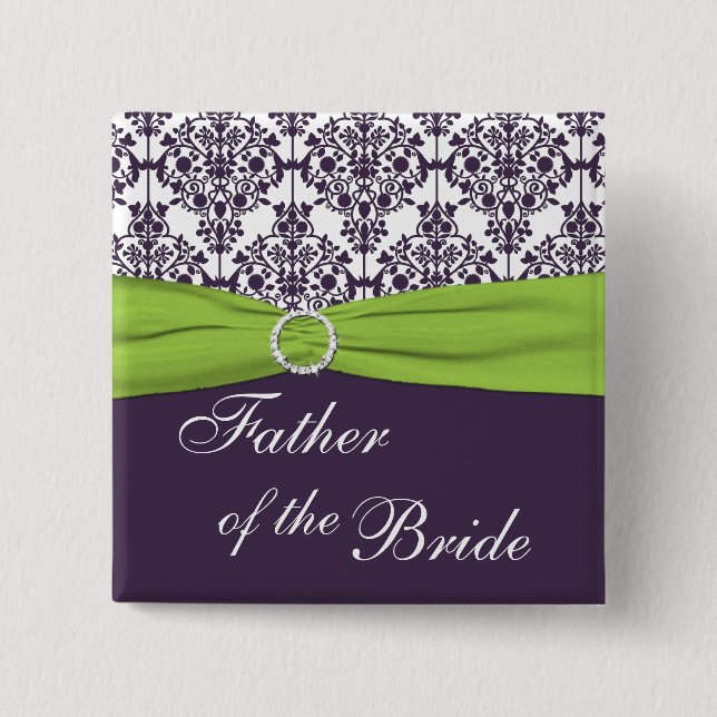 Lime and Purple Damask Father of the Bride Pinback Button (Front)