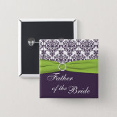 Lime and Purple Damask Father of the Bride Pinback Button (Front & Back)