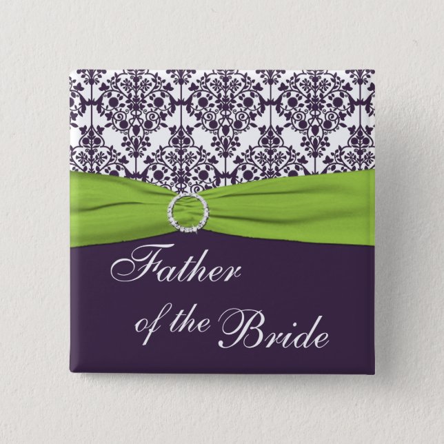 Lime and Purple Damask Father of the Bride Pinback Button (Front)