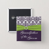 Lime and Purple Damask Grandfather of the Groom Button (Front & Back)