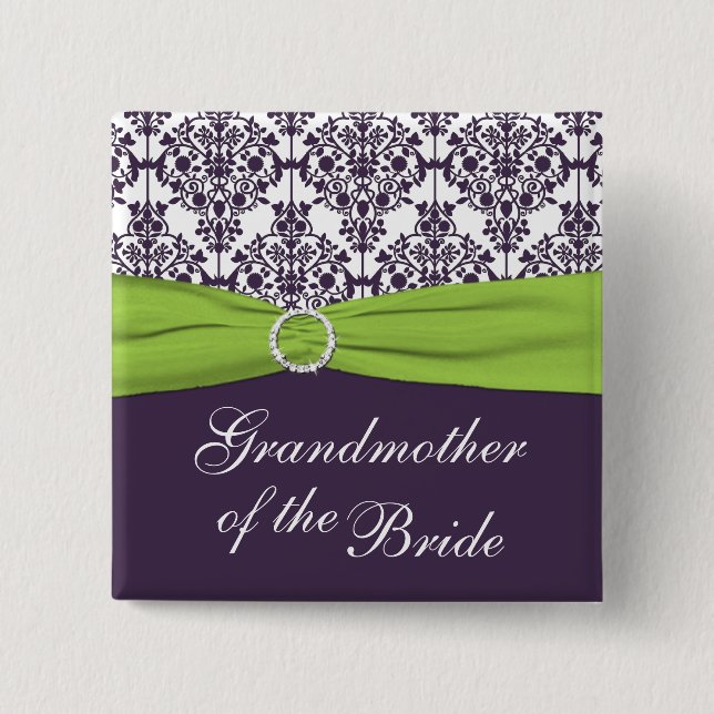 Lime and Purple Damask Grandmother of the Bride Button (Front)