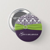 Lime and Purple Damask Groomsman Pin (Front & Back)