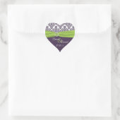 Lime and Purple Damask Heart Shape Sticker (Bag)