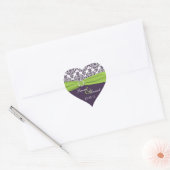 Lime and Purple Damask Heart Shape Sticker (Envelope)