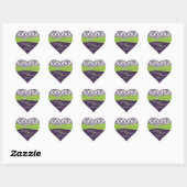 Lime and Purple Damask Heart Shape Sticker (Sheet)