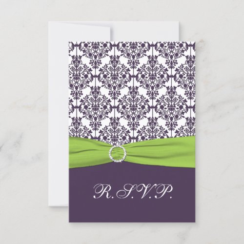 Lime and Purple Damask Reply Card - Small Invite