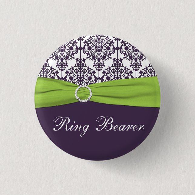 Lime and Purple Damask Ring Bearer Pin - Small (Front)