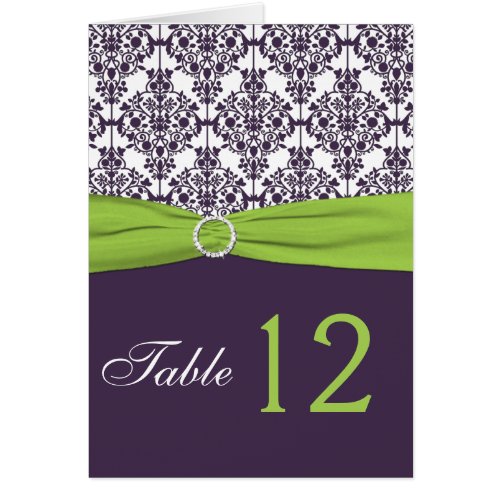 Lime and Purple Damask Table Number Card