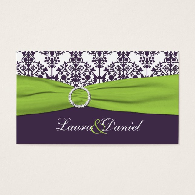 Lime and Purple Damask Wedding Favor Tag (Front)