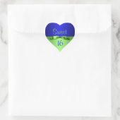 Lime and Royal Blue Sweet 16 Heart Shaped Sticker (Bag)