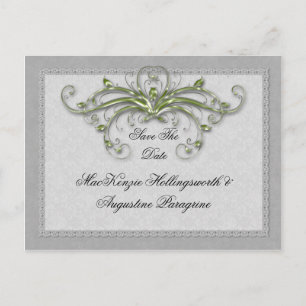 Lime and Silver Enbellished Swirls Save The Date Announcement Postcard