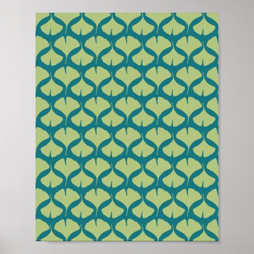 Lime and Teal Green Ginkgo Leaves Poster