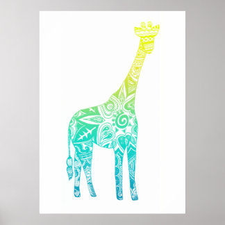 Lime and Turquoise Giraffe Poster