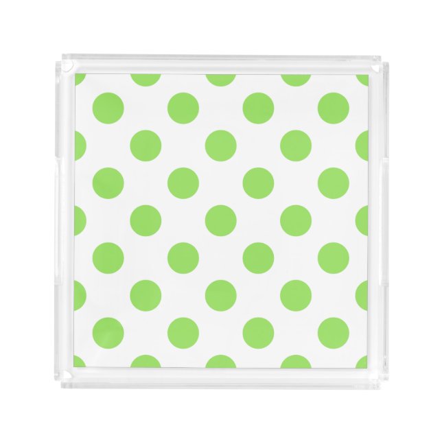 Lime and white polka dots acrylic tray (Front)