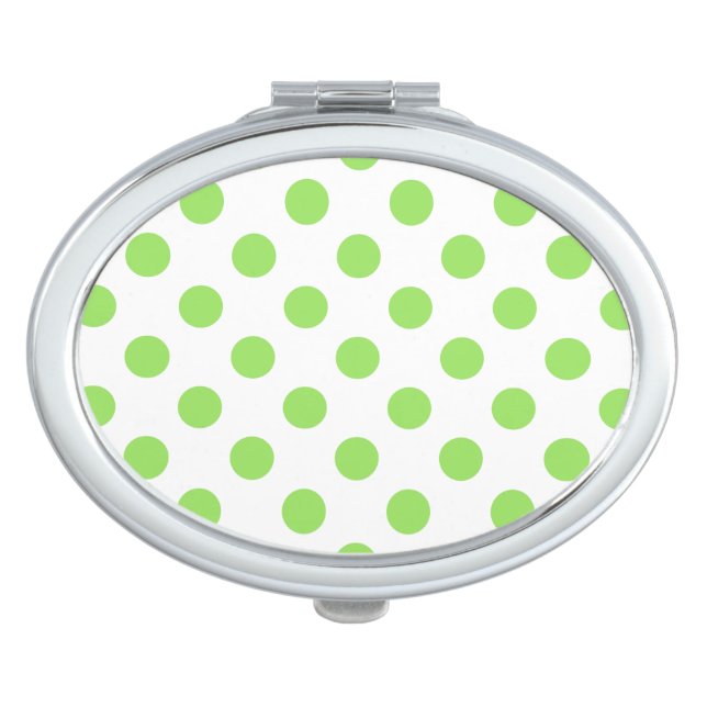 Lime and white polka dots makeup mirror (Front)