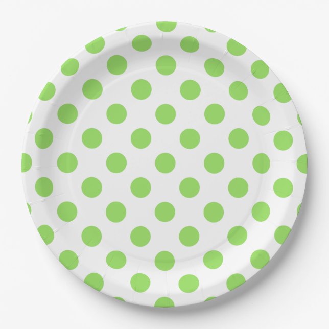 Lime and white polka dots paper plates (Front)