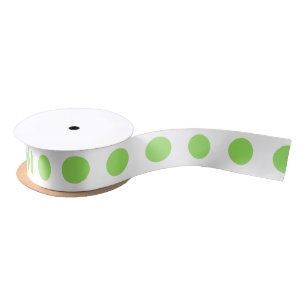 Lime and white polka dots satin ribbon