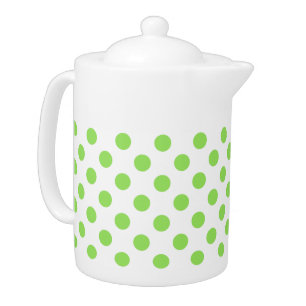 Lime and white polka dots teapot